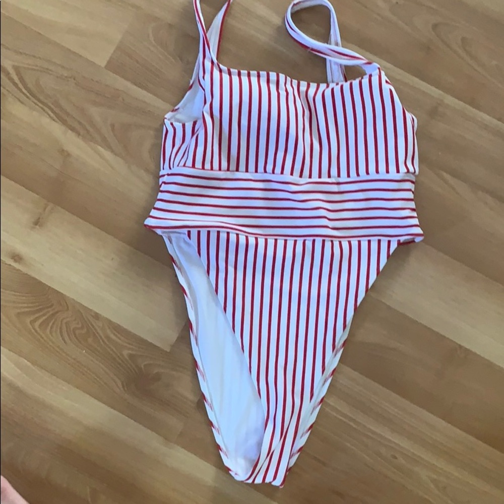 Red and white swim suit